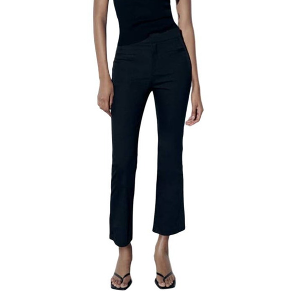 Zara Black Mini Flare High Waisted Wide Leg Split Minimal Dress Pants Size XXL - Picture 2 of 11
